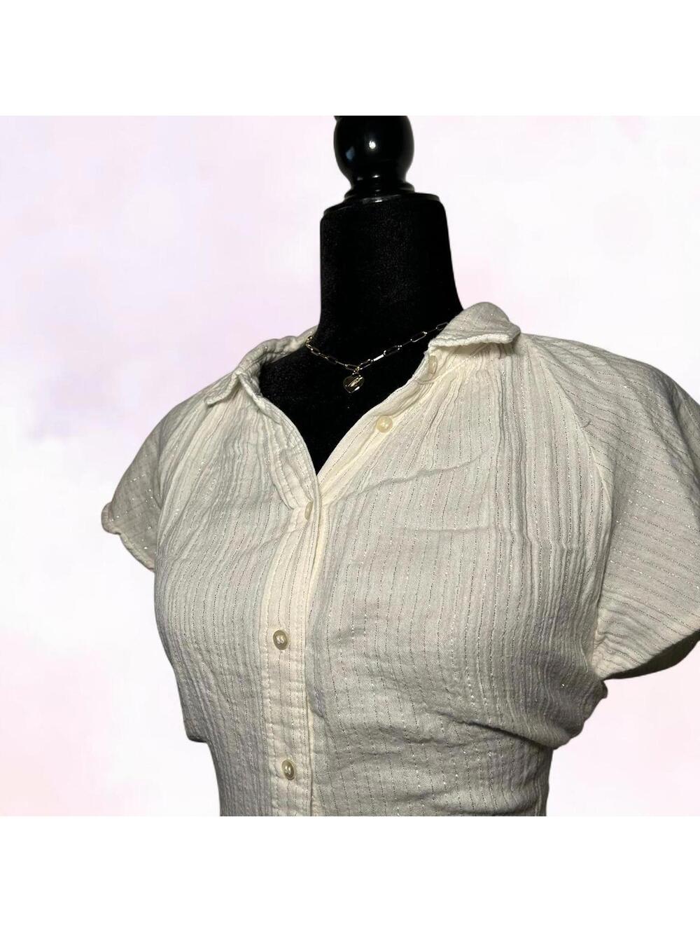 Gap White Shimmer Button Up Blouse Minimalist Chic Size S - Picture 7 of 8